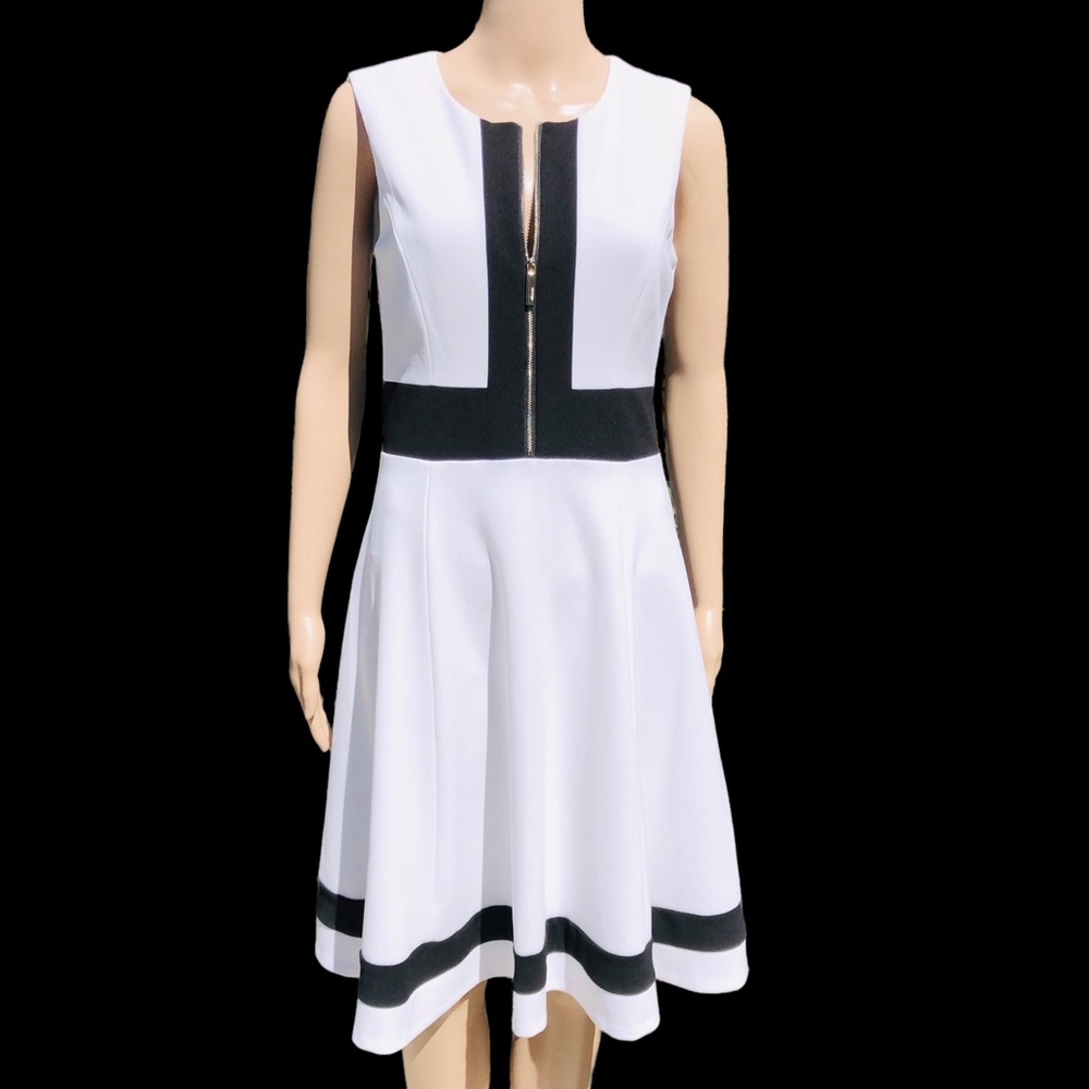 Calvin Klein white dress with black accents & zip front closure Sz 6